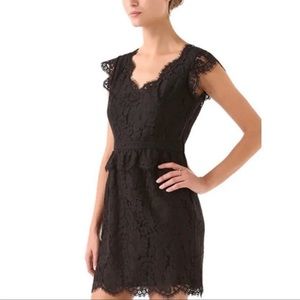 Joie Black V Neck Chantilly Lace Peplum Short Dress Small